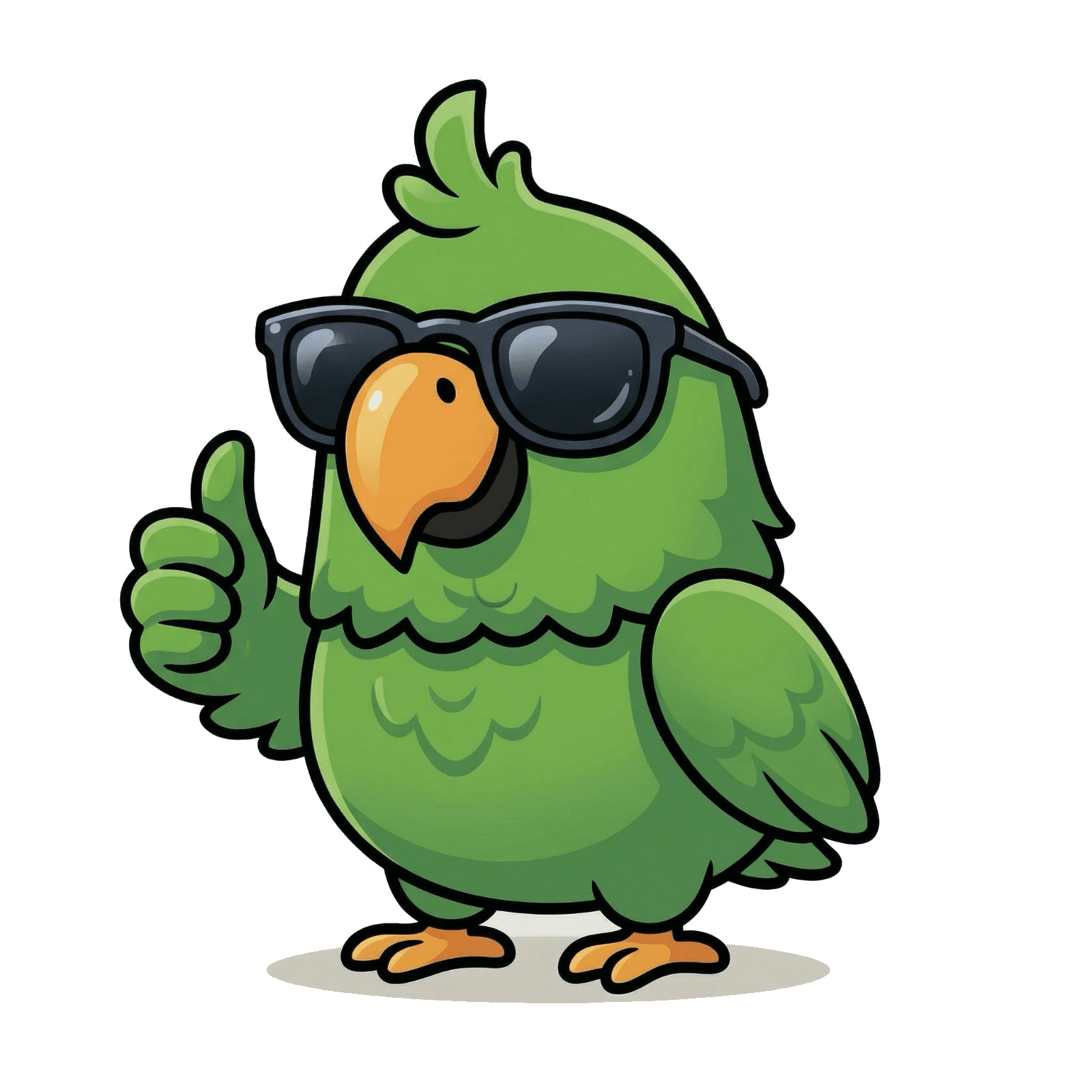 Lorito mascota de Huele Huele con lentes